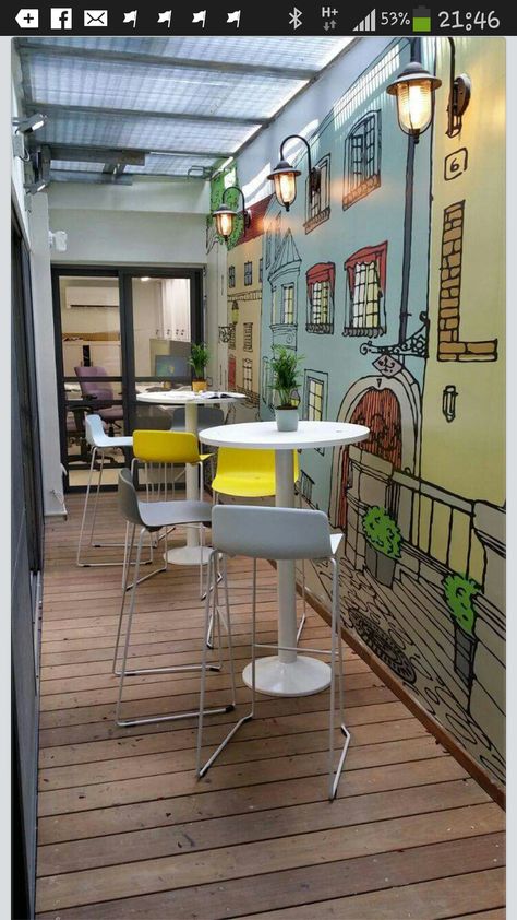 Corporate Cafeteria Design, Office Cafeteria Design, Open Office Layout, Education Design Interior, Graphic Design Office, Office Cafeteria, Cafeteria Design, Mural Cafe, Outdoor Restaurant Design