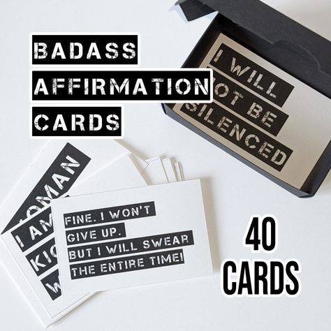 Excited to share the latest addition to my #etsy shop: Sweary Affirmation Deck | Badass Encouragement Cards | 40 Motivational Cards https://etsy.me/3Ksd5MP #white #black #funnyencouragement #swearyaffirmation #carddeck #motivatingcards #fuckingquotes #rudematuregift #o Sweary Affirmation, Affirmation Deck, Funny Encouragement, Motivational Cards, Boyfriend Photos, Encouragement Cards, Feminist Art, Affirmation Cards, Funny Valentine