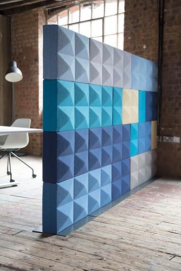 An interesting solution for dividing up a space - Acoustic Partition, Open Concept Office, Office Screens, Office Dividers, Wall Paneling Diy, Cool Office Space, Modular Office, Space Dividers, Office Partition