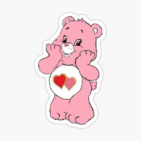 Character Sticker Design, Pink Stickers Png, Pink Bear Sticker, Love Care Bear, Love Stickers Aesthetic, Valentines Characters, Pastel Pink Stickers, Cool Stickers Aesthetic, Cute Pink Character