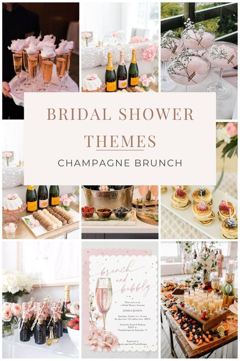 This theme is sweet and girlie. You can dress it up and make everyone dress up or keep it casual. Everyone loves brunch and champagne!! Champagne Showers Theme, Champagne Shower Theme, Champagne Bridal Shower Theme, Bridal Shower Champagne, Brunch Bubbly, Champagne Brunch, Bridal Shower Brunch, Wedding Plan, Shower Themes