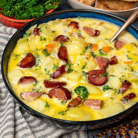 Recipes With Polish Sausage, Recipes Kielbasa, Kielbasa Potato Soup, Crispy Sausage, Kielbasa Soup, Polska Kielbasa, Kielbasa And Potatoes, Sausage Potato Soup, Potato Broccoli