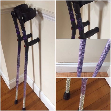 Glamsticks-Pure crystal crutches Forearm Crutches Decorated, Mobility Aid Decoration, Decorated Mobility Aid, Forearm Crutches Aesthetic, Mobility Aid Aesthetic, Forearm Crutches Pose Reference, Crutches Decorated, Crutch Decorations, Crutches Diy