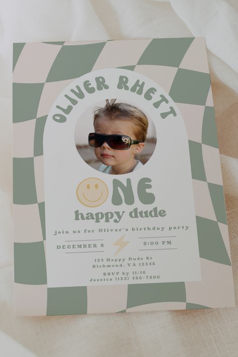 One Happy Boy First Birthday, First Birthday Boy Decorations Ideas, 1st Birthday Party Boy, Template Birthday Invitation, Dude Birthday Party, One Happy Dude Birthday, Dude Birthday, Birthday Party Boy, Invitation 1st Birthday