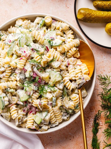 Get ready for a tangy twist on a classic summer dish! This dill pickle pasta salad recipe combines the crunch of pickles with creamy dressing and fresh herbs for a potluck-perfect side dish. #dillpickles #dill #pickle #dillpickle #pastasalad #dillpicklepastasalad #pastasaladrecipe #summersalad #summerside #sidedish #pastasalads #easypastasalad Dill Pickle Pasta Salad Recipe, Pickle Pasta Salad Recipe, Pickle Pasta Salad, Pickle Pasta, Dill Pickle Pasta Salad, Pasta With Mayonnaise, Winter Salad Recipes, A Couple Cooks, Creamy Dressing