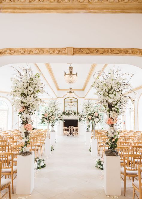 Hampton Court House, Northbrook Park, Indian Wedding Decorations Receptions, Illusion Lace Dress, Aisle Flowers, House Weddings, Flower Installation, Wedding Ceremony Backdrop, Park Rosé