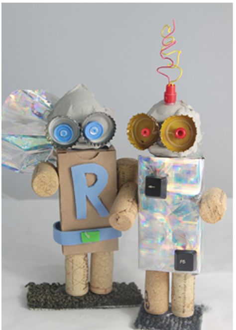 Robots made from materials diverted from the waste stream, ReCreate Eco-Art Studio and Creative Reuse Store  #reuse #robot www.recreate.org Robot From Waste Material, Recycled Crafts Kids Projects, Recycled Robots, Egg Carton Art, Robot Craft, Recycled Robot, Recycled Crafts Kids, Eco Art, Recycled Art Projects