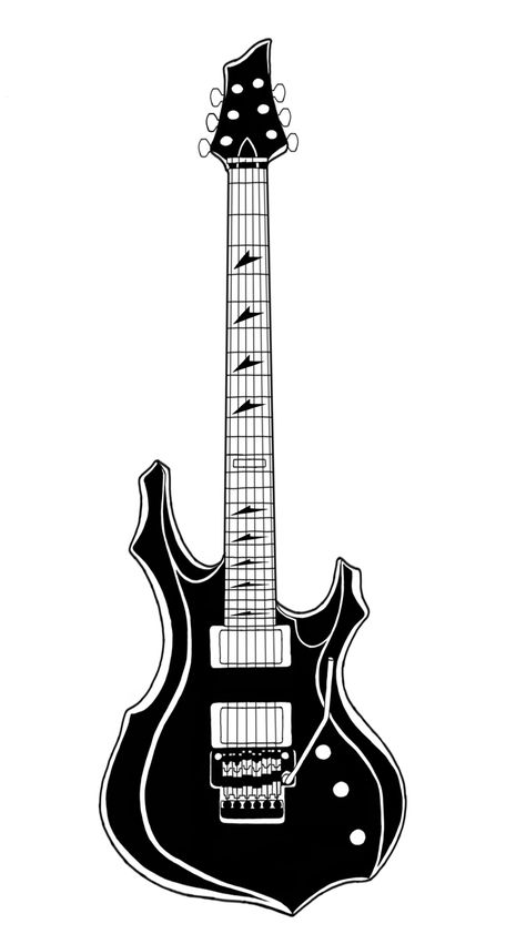 Guitar Design Drawing, Electric Guitar Tattoo, Tat Stencils, Guitar Vector, Guitar Drawing, Guitar Tattoo, Black And White Comics, Cnc Engraving, Punk Pins