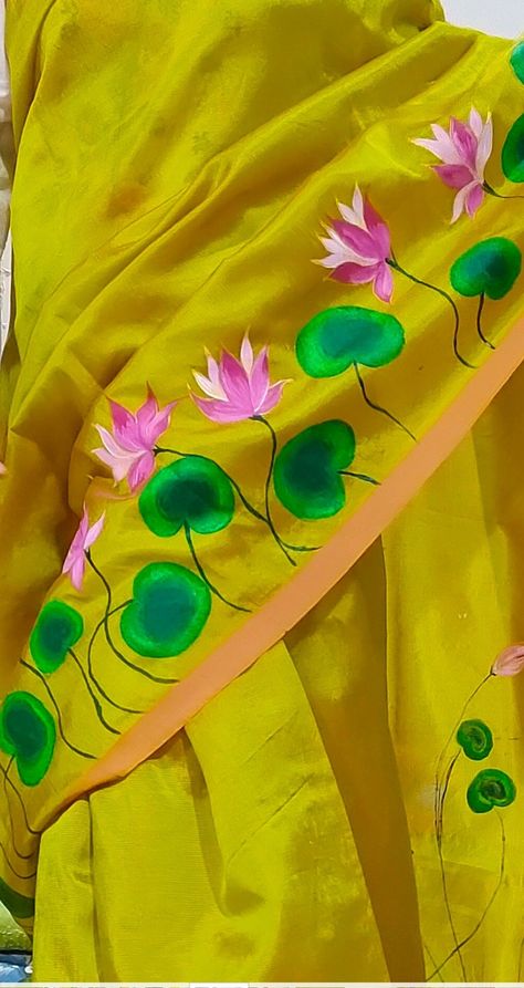 Pattu Saree, Lei Necklace, Saree, Hand Painted, Art