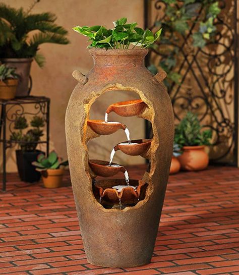 Cascading Planter, Outdoor Waterfall Fountain, Faux Ceramic, Diy Water Fountain, Indoor Water Fountains, Fountain Design, Tabletop Fountain, Waterfall Fountain, Water Fountains Outdoor