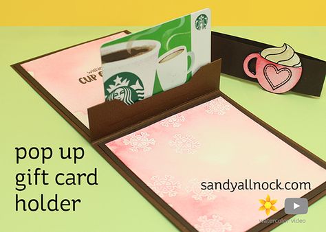 Make a Card – with an interior POP UP for a gift card holder! | Sandy Allnock Pop Up Gift Card Holder, Pop Up Gift Card, Card Holder Template, Gift Card Holder Template, Pop Up Gift, Coffee Stamps, Sandy Allnock, Diy Pop, Coffee Gifts Card