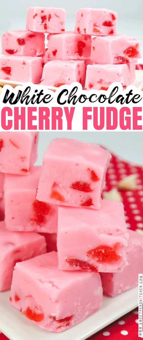 Chocolate Cherry Fudge, Cherry Fudge, White Chocolate Cherry, Homemade Fudge Recipes, White Chocolate Fudge, Chocolate Candy Recipes, Maraschino Cherries, Fudge Recipes Easy, Homemade Fudge