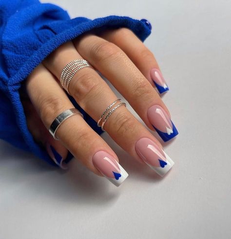 Summer Nails 2023 Coffin French Tip, Square Acrylic Nails Blue, Square Oval Nails Short, Manikur Kuku, Graduation Nails, Square Nail Designs, Valentine Nails, Easy Nails, Colorful Nails