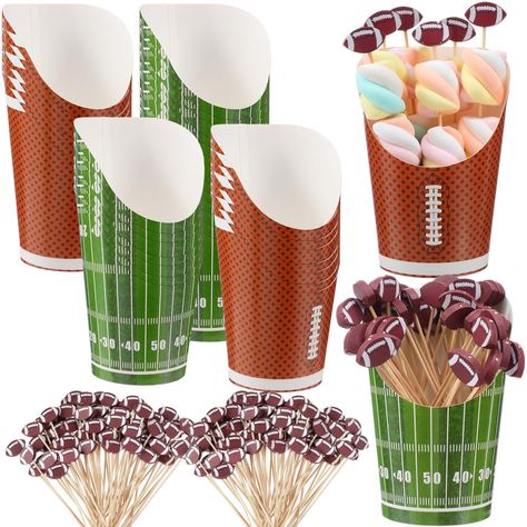 PRICES MAY VARY. Generous Packaging: you receive a substantial package containing 50 football disposable charcuterie cups in 2 styles and 100 football cocktail picks; This quantity is more than enough to cater for a lively sports gathering, ensuring every guest has access to their personal serving Quality Material: enjoy durability and quality with our football disposable appetizer cups and cocktail picks; The cups are made of sturdy cardboard while the picks are made from bamboo; These material Football Sweets Table, Football Homecoming Gifts For Boys, 49ers Football Party, Football Charcuterie, Football Party Snacks, Football Candy, Appetizer Cups, Charcuterie Cups, Football Diy