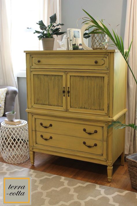 A beautiful vintage chalk painted dresser. I made my own chalk paint using Sherwin Williams Bosc Pear and plaster of Paris. This was a fun color for a pop of color. #antique #chalkpaint #refinish #dresser #sherwinwilliams #terracotta #paintedfurniture #painteddresser #chalkpainteddresser Larder Ideas, Refinish Dresser, Dresser Vintage, Chalk Paint Dresser, Plaster Of Paris, Painted Dresser, Room Remodel, Chalk Paint Furniture, Fun Color