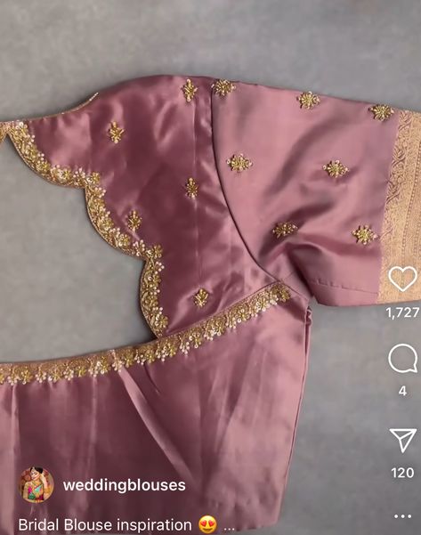 Short Hand Work Blouse Designs, Aari Work For Pink Blouse, Embroided Blouse Design, Brown Maggam Work Blouse, Short Hand Blouse Designs, Simple Ariwork Blouse, Simple Blouse Back Neck Designs, Gold Blouse Designs, Basic Blouse Designs