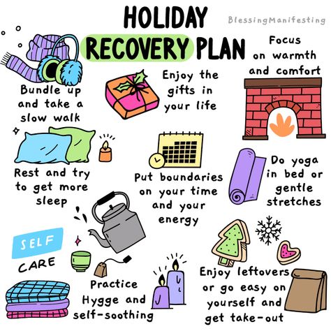 Holiday Recovery  Plan Christmas Self Care, Holiday Self Care, Christmas Therapy, Recovery Routine, Life Quotes Love, Self Care Activities, Mental And Emotional Health, Self Compassion, Coping Skills