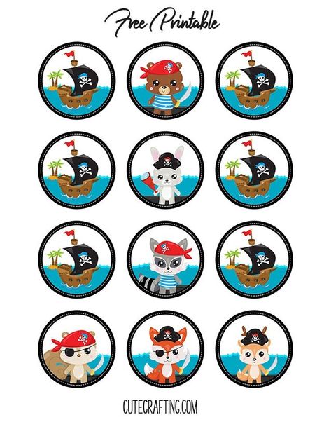 Fox And Deer, Kids Pirate Party, Pirate Birthday Cake, Pirate Cupcake, Pirate Themed Birthday Party, Cupcake Toppers Free, Printable Cupcake Toppers, Pirate Baby, Pirate Themed Birthday