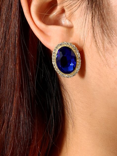 Royal Blue Glamorous   Rhinestone  Stud    Jewelry Royal Blue Earrings Prom, Royal Blue Gemstone Jewelry For Wedding, Luxury Royal Blue Jewelry, Elegant Blue Rhinestone Earrings, Blue Crystal Rhinestone Earrings, Royal Blue Earrings, Stud Jewelry, Rhinestone Studs, Blue Earrings