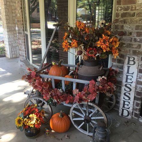 Wagon Fall Decor, Wagon Decor, Goat Cart, Cart Decor, Fall Festivities, Fall Thanksgiving Decor, Fall Front Porch, Fall Decoration, Fall Outdoor Decor