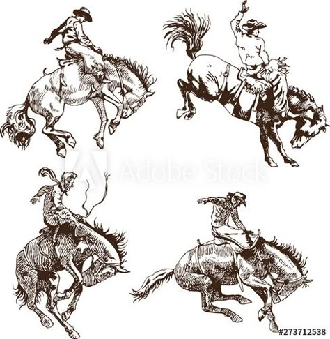 Guys Western Tattoos, Retro Cowboy Tattoo, Horse Bucking Tattoo, Wild Mustang Tattoo, Bronc Drawing, Horse Rider Tattoo, Bronc Rider Tattoo, Horse Bucking With Rider, Bucking Horse Drawing