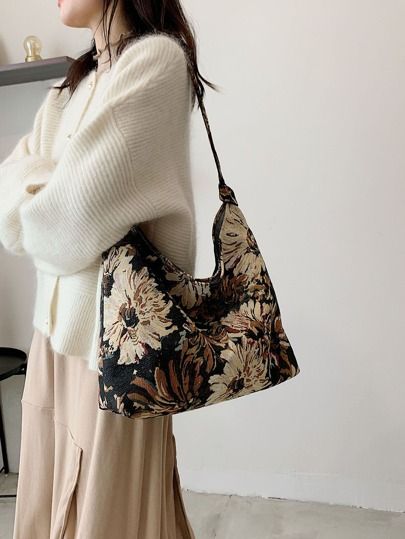 Floral Pattern Shoulder Bag | SHEIN USA My Style Bags, Quoi Porter, Floral Bags, Pretty Bags, Floral Style, Mode Inspiration, Bag Women, Outfits Casuales, Olivia Mark