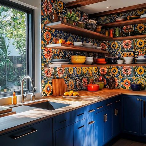 4+ Creative Small Kitchen Arrangement Ideas for an Artistic Design • 333+ Inspiring Lifestyle Ideas Orange And Blue Kitchen Decor, Blue And Orange Kitchen, Blue Orange Kitchen, Kitchen Arrangement Ideas, Creative Small Kitchen, Kitchen 2025, Kitchen Arrangement, Inspiring Lifestyle, Colourful Kitchen