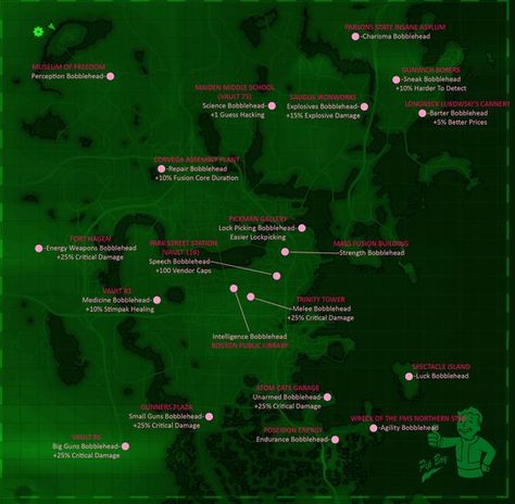 Fallout 4 Map, Bobblehead Locations (simple reference) Fallout 4 Art Fanart, Fallout 4 Map, Fallout 4 Locations, Fallout 4 Secrets, Fallout Map, Fallout 4 Tips, Simple Reference, Fallout Facts, Fallout Settlement