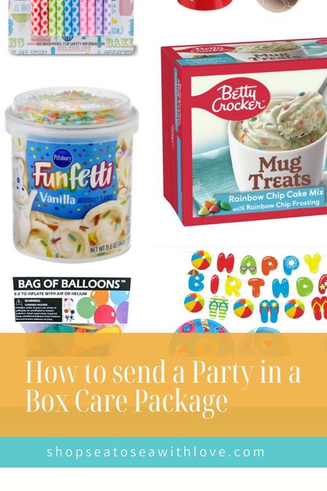 Birthday In A Box Care Package, Deployment Birthday Care Package, Army Care Package, Care Packages For College Students, Rainbow Chip Frosting, Military Care Packages, Birthday Care Package, Diy Care Package, Missionary Care Packages