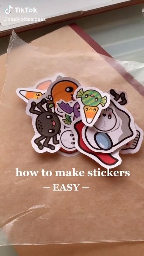 Aesthetic Diy Stickers Drawing, Stuff To Put Stickers On, Diy Stickers Tutorials, Diy Sticker Tutorial, How To Made Sticker, Diy Cute Stickers Aesthetic, How Do You Make Stickers At Home, How Do You Make Homemade Stickers, How To Make Homemade Stickers Easy