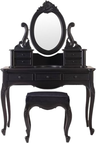 Black Victorian Furniture, Draculaura Room, Goth Vanity, Goth Furniture, Gothic Vanity, Gothic Rooms, Niche Png, Black Dressing Tables, Goth Room