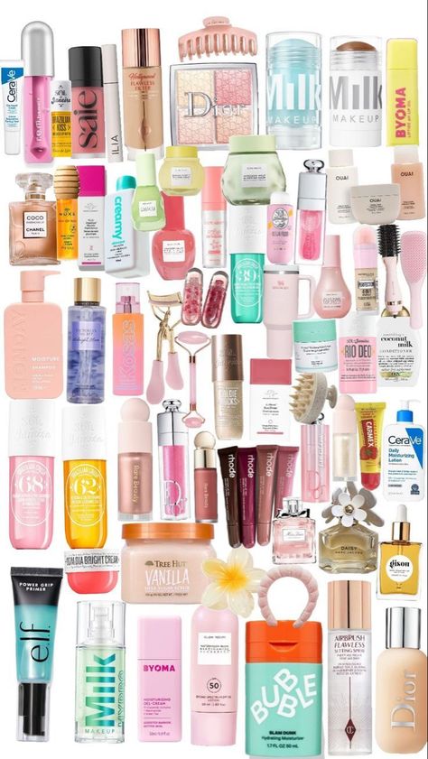 Skin Care Products Preppy, Skin Care Layout, Skin Care Collage, Aesthetic Beauty Products, Good Skin Care Products, High School Makeup, Cute Christmas Ideas, Lip Gloss Balm, Sephora Skin Care