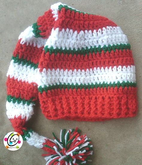 Crochet Stocking Cap, Crochet Elf Hat Pattern, Crochet Elf Hat, Crochet Christmas Hats, Quick Projects, Crochet Stocking, Crochet Christmas Stocking, Hat Patterns Free, Crochet Toddler