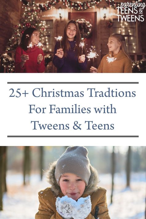 25  Christmas Traditions For Families With Tweens and Teens #Christmas #ChristmasTEens #ChristmasTweens #Holidays #Parenting #Kids #Teens #Teenagers #Tweens #ChristmasTraditions #HolidayTraditions #Family #FamilyTraditions Christmas Traditions With Teens, Christmas Activities For Teenagers, Christmas Traditions For Families, Silly Holidays, Christmas Activities For Families, Its Christmas Eve, Traditions To Start, Christmas Eve Traditions, Advent Activities