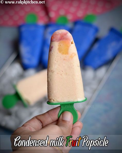 Condensed milk Fruit popsicle recipe - Raks Kitchen Condensed Milk Popsicles, Recipes For Dinner Simple, Milk Candy Recipe, Recipes For Kids Dinner, Kids Dinner Recipes, Easy Cooking Recipes For Beginners, Simple Cooking Recipes, Cooking Recipes For Beginners, Popsicle Recipe For Kids