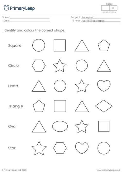 Foundation: Identify and colour the correct shape | Worksheet | PrimaryLeap.co.uk Shapes And Colours Worksheet, Shape Worksheet, Math Fact Worksheets, Nursery Worksheets, Letter Recognition Worksheets, Math Kindergarten, Kindergarten Addition Worksheets, Shapes Kindergarten, Math Addition Worksheets