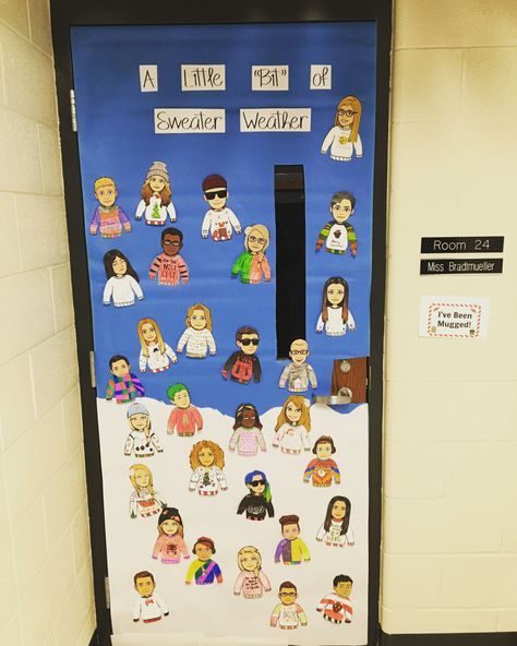 Ugly Sweater Door Decorating Contest, Sweater Weather Classroom Door, Ugly Sweater Classroom Door, Ugly Christmas Sweater Door Decoration, Ugly Sweater Bulletin Board Ideas, Ugly Sweater Door Decorating Ideas, Ugly Sweater Door, Sweater Decorations, Holiday Classroom Doors