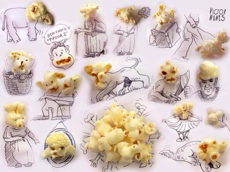 Art made from Popcorn Poster Grafico, Arts Month, Arte Peculiar, Simple Illustration, Creative Illustration, Creative Sketches, Everyday Objects, Art Plastique, Face Art