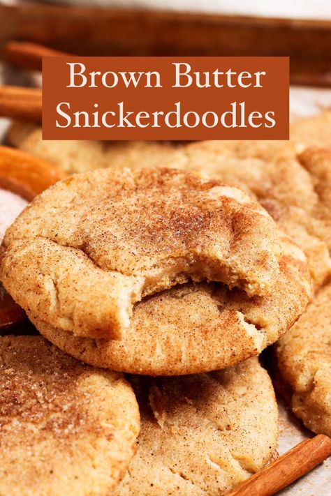 Browned Butter Snickerdoodle Cookies, Snickerdoodle Cookies Brown Butter, Brown Butter Cinnamon Cookies, Cinnamon Butter Cookies, Browned Butter Snickerdoodles, Brown Sugar Snickerdoodles, Brown Butter Snickerdoodle Cookies, Brown Butter Snickerdoodles, Snickerdoodle Cookies No Cream Of Tartar