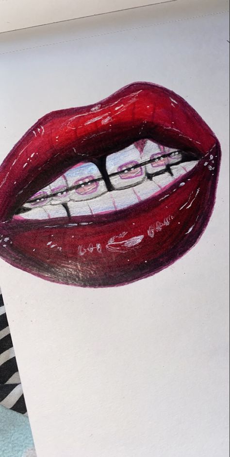 Braces Drawing, Lip Reference, Open Mouth Drawing, Mouth Painting, Dentist Art, Teeth Drawing, Collage Pics, Rainbow Lips, Mouth Drawing