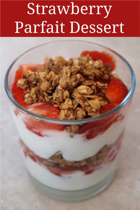 Strawberry Parfait Recipe – How to make an easy healthy no bake 3 ingredient dessert with strawberries, yogurt and granola – with the video tutorial. Strawberry Parfait Recipes, Dessert With Strawberries, Fruit Parfait Recipes, Healthy Strawberry Recipes, Yogurt Parfait Recipe, Easy Strawberry Desserts, Healthy No Bake, Parfait Recipe, 3 Ingredient Desserts