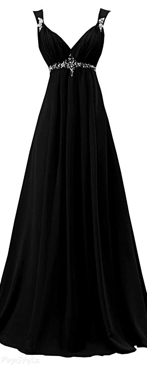 Sunvary Black Evening Gown, Parisienne Chic, Formal Evening Gown, Formal Fashion, Black Chiffon, Bridesmaids Dress, Gowns Of Elegance, Bead Store, Beads Charms