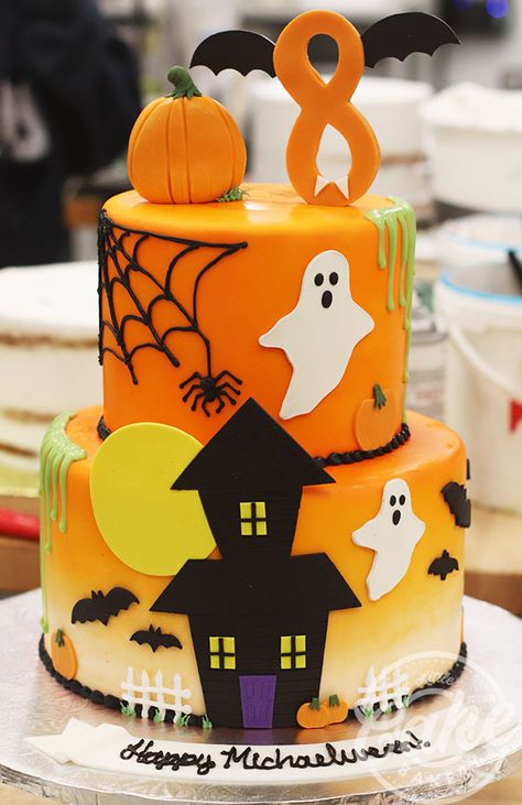 Cute Halloween Themed 8th Birthday Cake Halloween 2nd Birthday Cake, Halloween Theme Cakes Ideas, Kids Halloween Birthday Cake, 3rd Birthday Halloween Theme, Halloween Birthday Cakes For Boys, Halloween Cake Ideas Birthday, Halloween Themed Birthday Cake, Halloween Theme Birthday Cake, Kids Halloween Cake