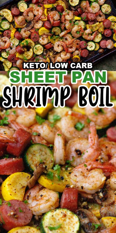 Easy Shrimp Boil Recipe, Easy Shrimp Boil, Low Carb Cajun, Cajun Shrimp Boil, Dinner Veggies, Low Carb Shrimp Recipes, Shrimp Boil Recipe, Keto Shrimp, Sheet Pan Dinners Recipes