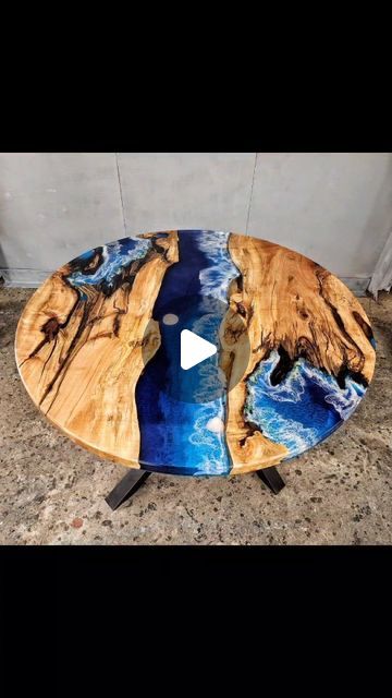 Backyard Resin on Instagram: "Round Ocean Dining Table 🌊
Link In Bio For A Table Quote 👆
.
#epoxy #ocean #oceanvibes #oceanside #oceanscape #vacationmode #table #interior #interiordesign #designer #smallbusinessowner #desksetup #deskgoals #incredible #sonice #deskgoalsachieved #order #localbusiness #smallbusiness #walnut #woodworking #epoxytable #diycrafts #diyproject #diyhomedecor #satisfying #satifyingvideos #wow #beautiful" Epoxy Table Top Ideas, Epoxy Table Top, Desk Goals, Ocean Vibes, Vacation Mode, Desk Setup, Ocean Waves, A Table, Diy Home Decor