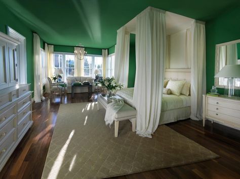 Great green room. Cheap Canopy Beds, Ceiling Paint, Hgtv Dream Homes, Hgtv Dream Home, Bedroom Pictures, Relaxing Bedroom, Green Walls, Bedroom Ceiling, Bed Canopy