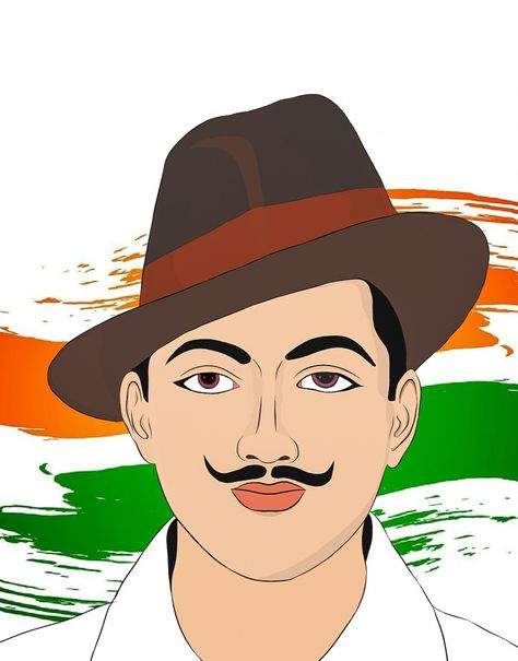 Here's a illustration of India's son, BHAGAT SINGH, a freedom fighter who sacrificed his life for the nation Bhagat Singh Clipart, Bhagat Singh Drawing Easy, Freedom Fighters Of India Drawing, Freedom Fighters Painting, Freedom Fighter Drawing, Freedom Fighters Drawing, Bhagat Singh Drawing, Hindi Project, Bharat Mata