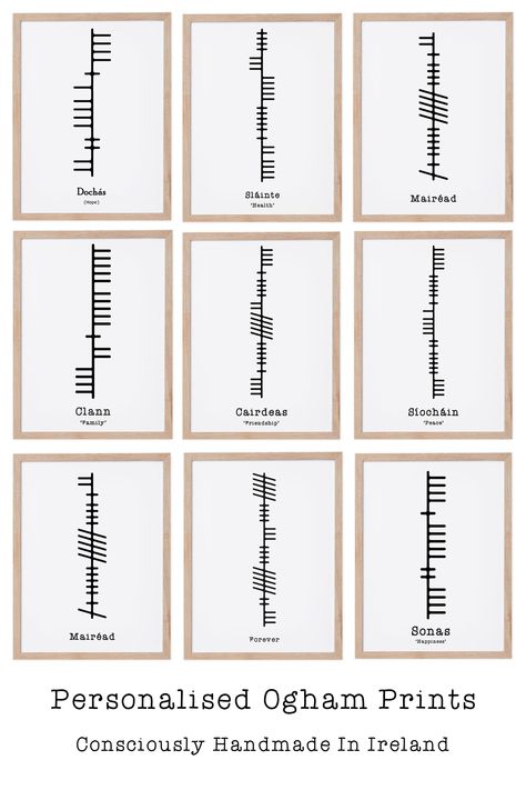 Type the name or word you would like translated into Irish Ogham. This handmade Irish print is availble now on my etsy store or at happylittlecreaion.com Celtic Line Tattoo, Tattoos In Irish Gaelic Words, Ogham Tattoo Irish, Irish Word Tattoos, Simple Irish Tattoos, Ogham Words, Irish Gaelic Tattoo, Ogham Tattoo, Irish Ogham