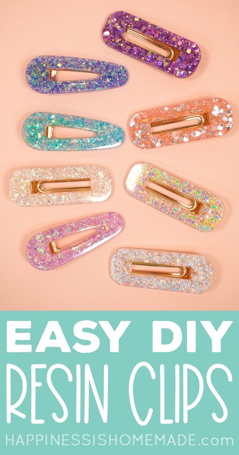 Make your own DIY resin hair clips with our easy tutorial! Customize them to match any outfit or style! A fun craft project for teens and adults! Diy Resin Hair Clips, Hair Clips Diy Tutorials, Diy Hair Accessories Tutorial, Resin Hair Clips, How To Make Resin, Soya Mumu, Happiness Is Homemade, Resin Crafts Tutorial, Hair Clips Diy