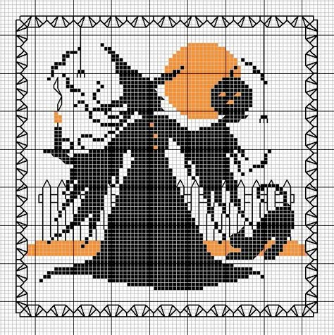 Halloween Cross Stitch Borders, Happy Halloween Cross Stitch Patterns, Halloween Filet Crochet, Free Halloween Cross Stitch Patterns, Flag Cross Stitch, Halloween Cross Stitch Charts, Cross Stitch Projects Ideas, Halloween Cross Stitch, Stitch Halloween